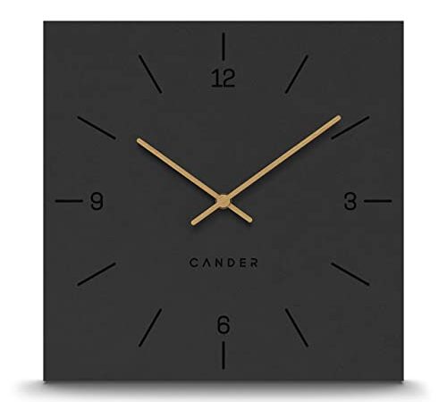 Cander Berlin MNU 2630 Q Wanduhr MDF lautlos ohne Tickgeräusche 30 cm Wohnzimmer eckig quadtraisch Vintage schwarz Holzzeiger