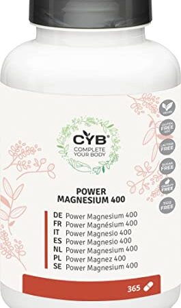 CYB 360 Power Magnesium – 400 mg reines, hochdosiertes Magnesium – Vegan – 1 x 365 Tabletten