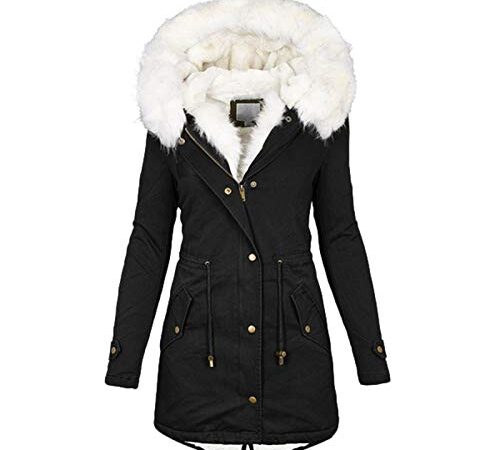 EMATOP Winterjacke Damen Hoodie Winter Warm Jacke Parka Lang Mantel Outdoorjacke mit Kapuze Fleecejacke Einfarbig Lässiges Sweatjacke Elegant Winterparka Steppmantel Bequemes Softshelljacke