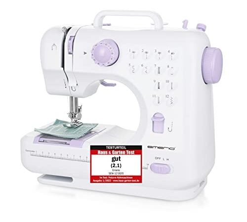 Emerio Nähmaschine für Kinder & Anfänger, SEW-121820, 12 Stichmuster, Mini Nähmaschine mit Fußpedal, Strom und Batteriebetrieb, Zuhause und unterwegs ideal, LED Licht, Vor- & Rückwärtsautomatik