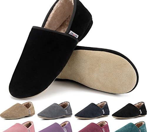 Hausschuhe Damen Herren Warme Plüsch Pantoffeln Leicht Weiche Leder Haussocken Bequeme Rutschfest Drinnen Barfußschuhe Slippers(Schwarz(Plüsch),EU38/39)