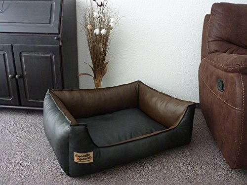 Hundebett Hundesofa Schlafplatz Kunstleder Similpelle 105 cm X 80 cm schwarz und braun