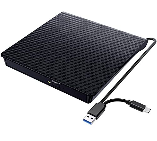 KIROSA Externes CD/DVD Laufwerk, Brenner mit USB 3.0 & Type-C Portable, Plug & Play DVD+/-RW CD+/-RW, DVD Laufwerk Extern für Laptop, Desktop, Mac, MacBook, PC, Windows 11/10/8/7/ XP/Linux/Vista/OS