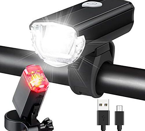 LED Fahrradlicht Set, AluminiumFahrradbeleuchtung STVZO Zugelassen Fahrradlampe USB Aufladbar und Wasserdicht Fahrrad Licht mit Vorne und Rücklicht. Sturdy & Duragable