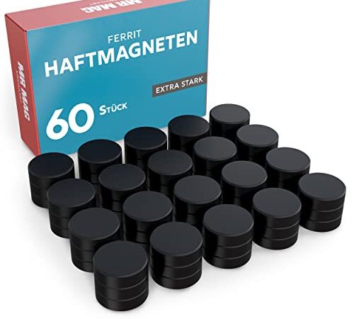 MrMag® 60 Magnete für Magnettafel | starke Whiteboard- & Kühlschrank-Magneten | 18x4mm | Haftmagnete inkl. Klebepunkte