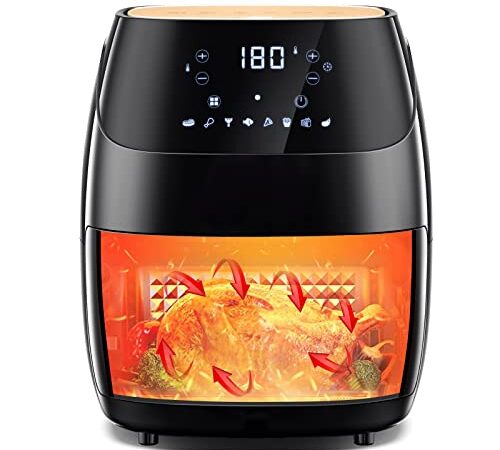 PANPEAK Heißluftfritteuse 5L XXL Schwarz Friteuse Heissluft Fritteusen Airfryer mit Digitalem LED-Touchscreen, 8 Programmen Vorheizen&Warmhalten Ohne ÖL