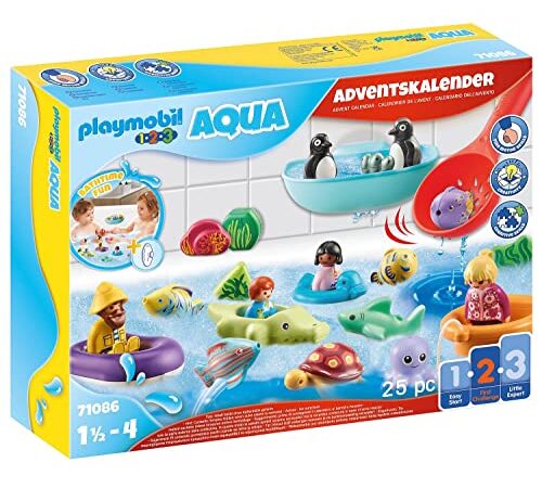 PLAYMOBIL Adventskalender 2022 71086 1.2.3 AQUA: Adventskalender 2022 Badespaß, mit schwimmfähigen Tieren, Badewannenspielzeug, Spielzeug für Kinder ab 1,5 Jahren