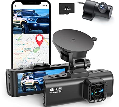 REDTIGER Dashcam Auto Vorne Hinten 4K/2,5K Mit GPS WiFi Dash Cam Auto Dashboard Recorder mit 3,16" IPS-Bildschirm, Nachtsicht-Loop-Aufnahme 170 ° Weitwinkel WDR, unterstützt 256 GB Max