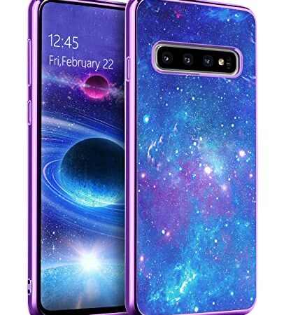 Samsung Galaxy S10 Hülle, BENTOBEN Handyhülle Samsung S10 Case Leuchten im Dunkeln Slim dünn Fluoreszenz Nebula Muster PC Schale TPU Bumper Kratzfest Schutzhülle Hülle für Samsung Galaxy S10 -Blau