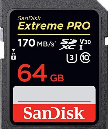 SanDisk Extreme PRO SDXC UHS-I Speicherkarte (Schwarz, V30, Übertragungsgeschwindigkeit 170 MB/s, U3, 4K-UHD-Videos, temperaturbeständig)64 GB ,1er Pack