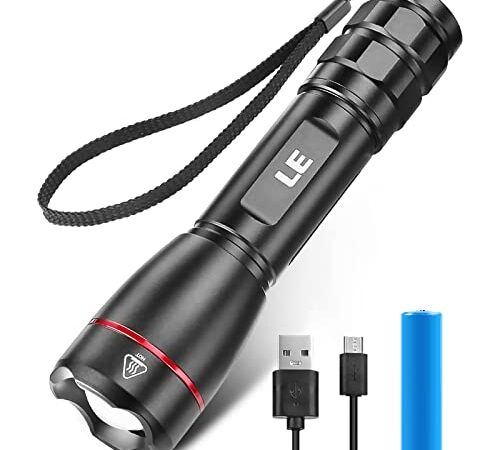 LE LED Taschenlampe Aufladbar USB, Extrem Hell 15000 Lux OSRAM P9 Taschenlampen, IPX4 Wasserdicht Zoombare Handlampe mit 5 Modi, Wiederaufladbare Taktische Taschenlampe für Camping, Outdoor, Wandern