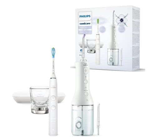 Philips Sonicare kabellose Power Flosser Munddusche und DiamondClean 9000 elektrische Zahnbürste – Saubere Zähne, sauberes Zahnfleisch und Plaque-Entfernung, weiß (Modell HX3866/41)