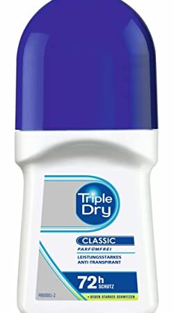 Triple Dry Anti-Transpirant Roll-On, 50 ml, Deoroller gegen starkes Schwitzen, antibakterielles Deodorant für 72 h Schutz, parfümfreies Antiperspirant